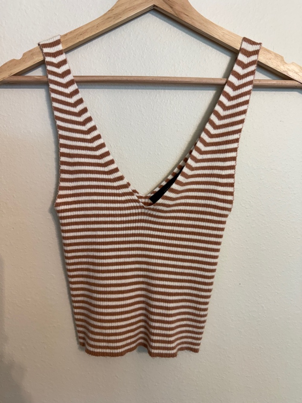 Forever 21 Striped V-Neck Tank Top - White & Tan